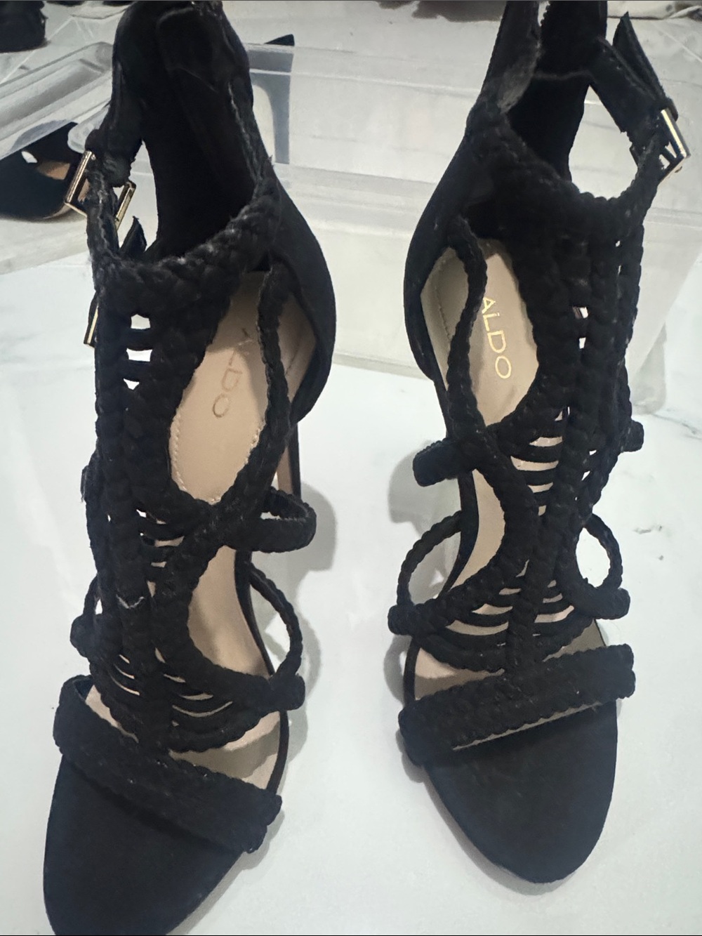 ALDO Black Braided Strappy High Heel Sandals